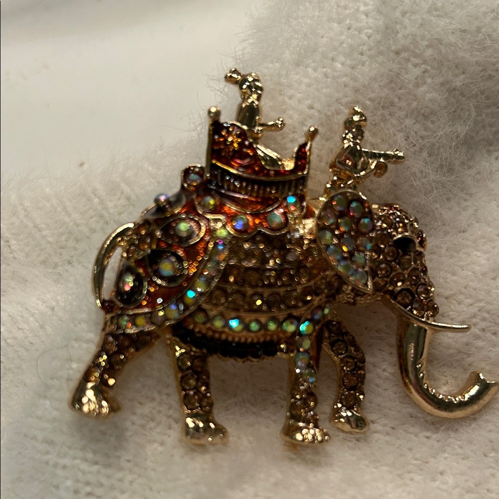 Sparkling Gold Elephant Brooch with Multicolor Accents